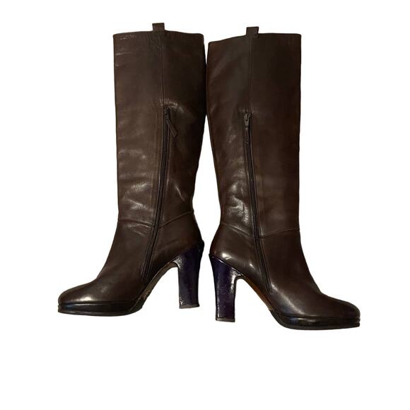 Dries Van Noten Brown Leather Side Zipper Chunky Heeled Tall Boots Women Sz 35.5 - Picture 2 of 11